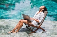 Woman Sitting by the Pool, Wifi Solutions Graphic