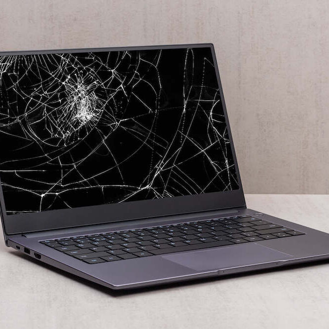 laptop with a broken screen